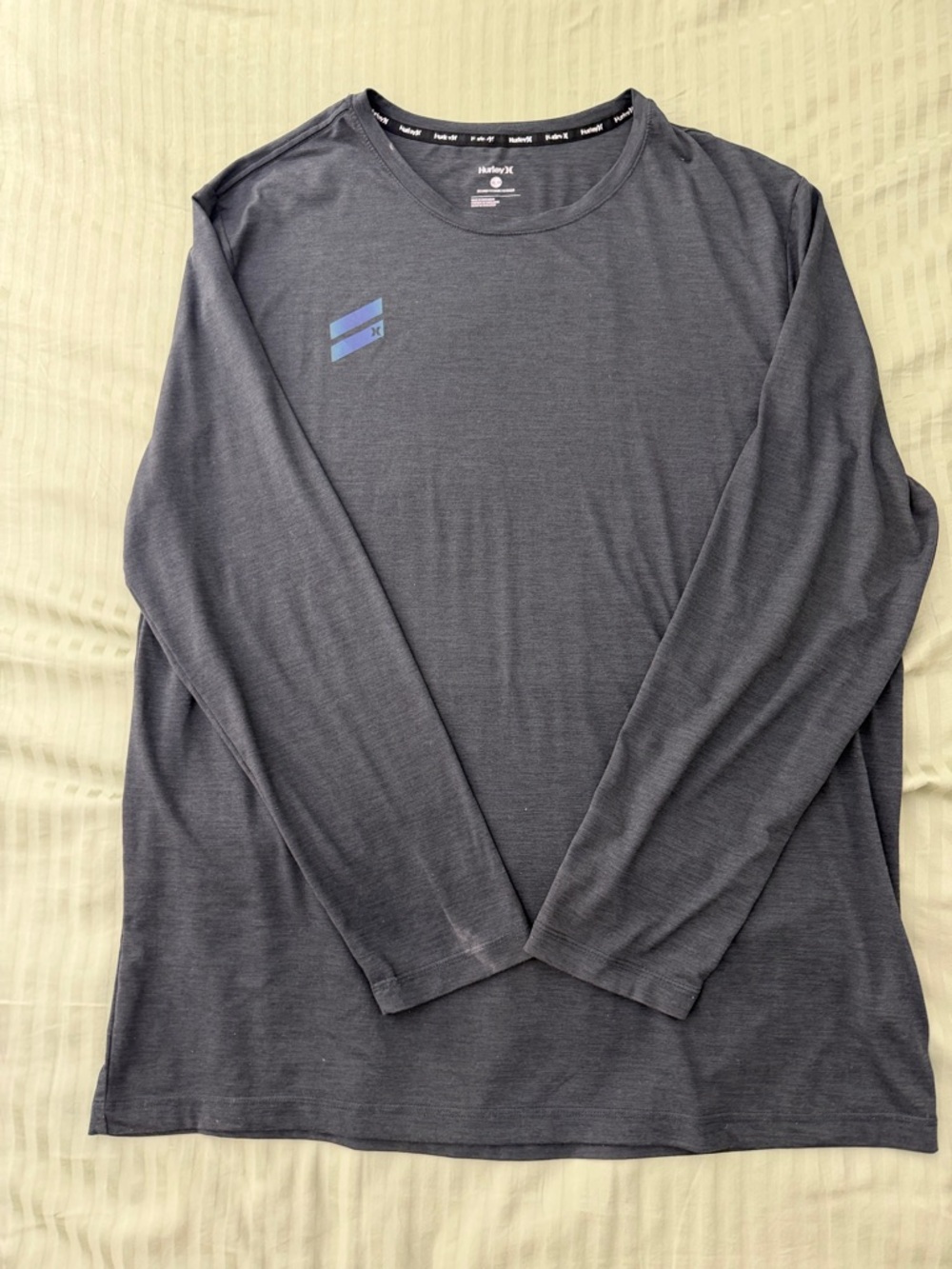 Hurley Long Sleeve Performance Tee - Heathered Dark Gray with Blue Logo